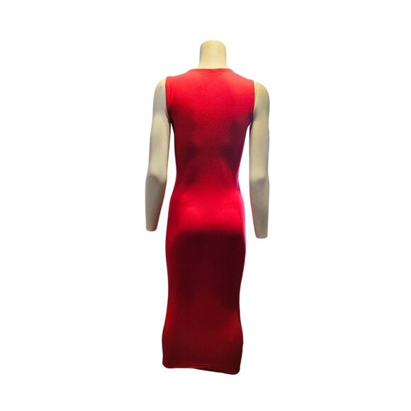 MIssguided Women Sleeveless Red Bodycon V-Neck Midi Dress Size 6 Stretchy - Picture 8 of 10